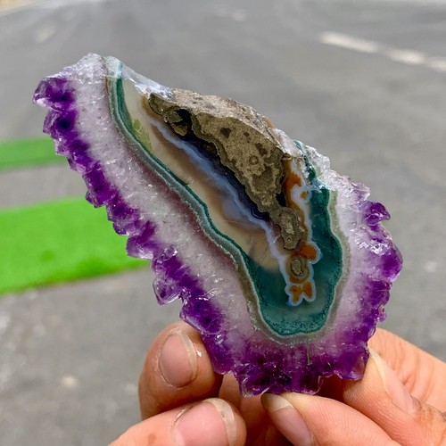 44G Ametista Agata Naturale Alta Qualità Quarzo Grappolo Fetta Cristallo Minerale - Foto 5 di 24