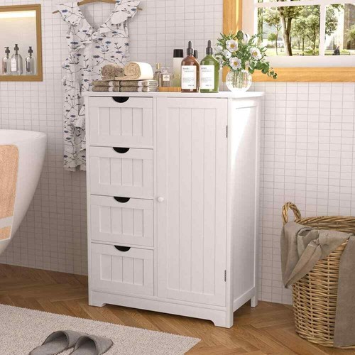 White 31.6 in. H Office Cabinet with 4 Drawers and Adjustable Interior Shelf