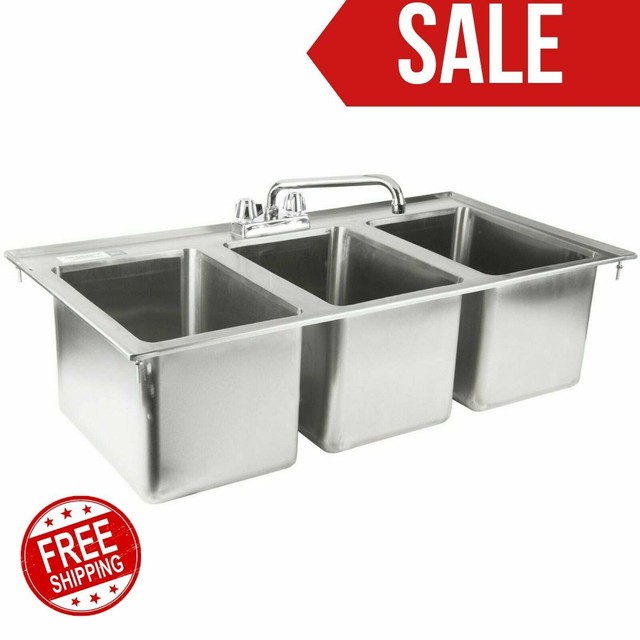 3 Compartment Sink 14x10 Bowls Stainless Steel Commercial Nsf Gsw