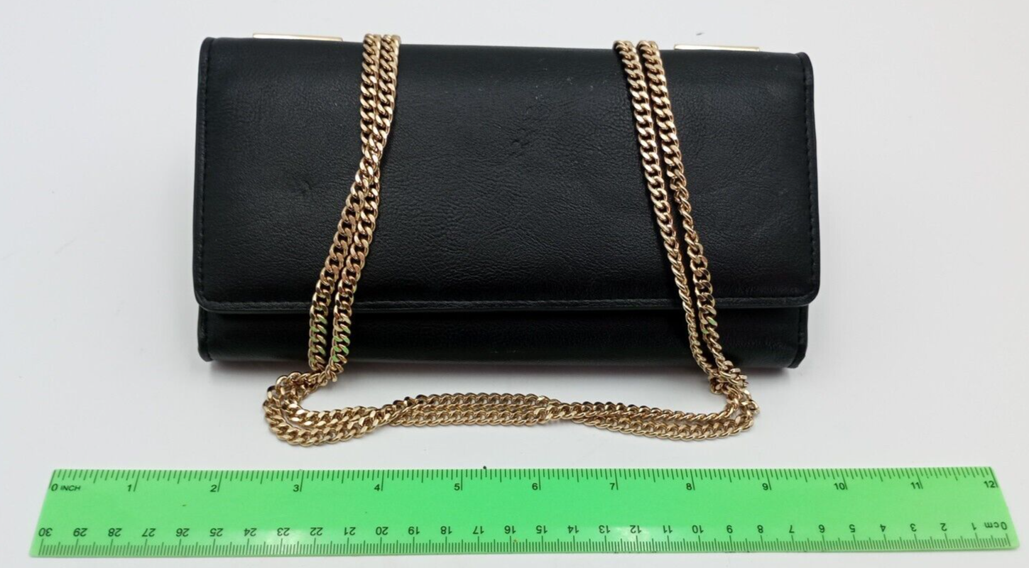 INC Black Faux Leather Clutch Purse Shoulder Handbag  Size 20.5 x10.5 x3 cm NEW