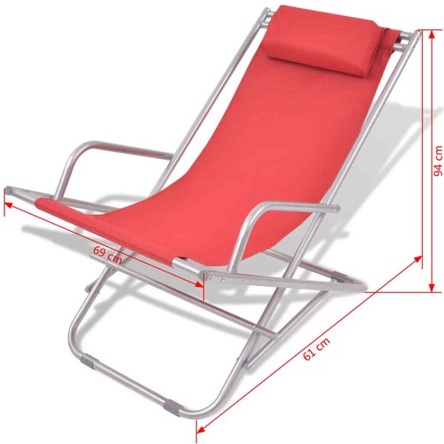 Reclining Deck Chairs 2 pcs Steel Red vidaXL - Picture 9 of 9
