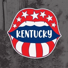 KENTUCKY Pouting Lips in American Flag Colors Vinyl Decal Car Window Sticker