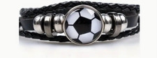 New Retro Beaded Football Gamers Charm Leather Bracelet, Mens Soccer Bracelet