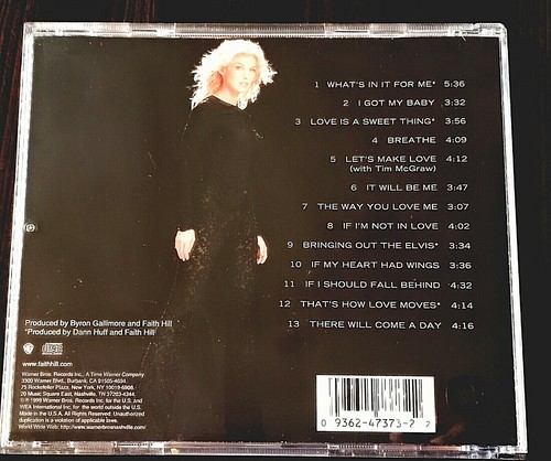 FAITH HILL BREATHE Country Rock Music CD Album Warner Bros. 1999 with Tim McGraw - Picture 5 of 5