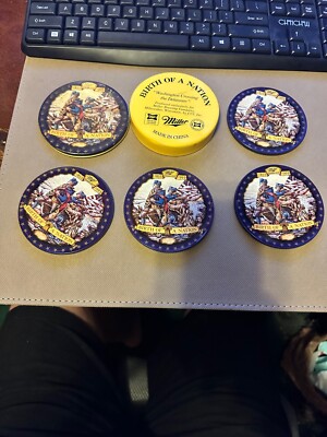 Miller Genuine Draft Beer Coasters Birth of a Nation 1855-1993 Plastic Cork Tin 