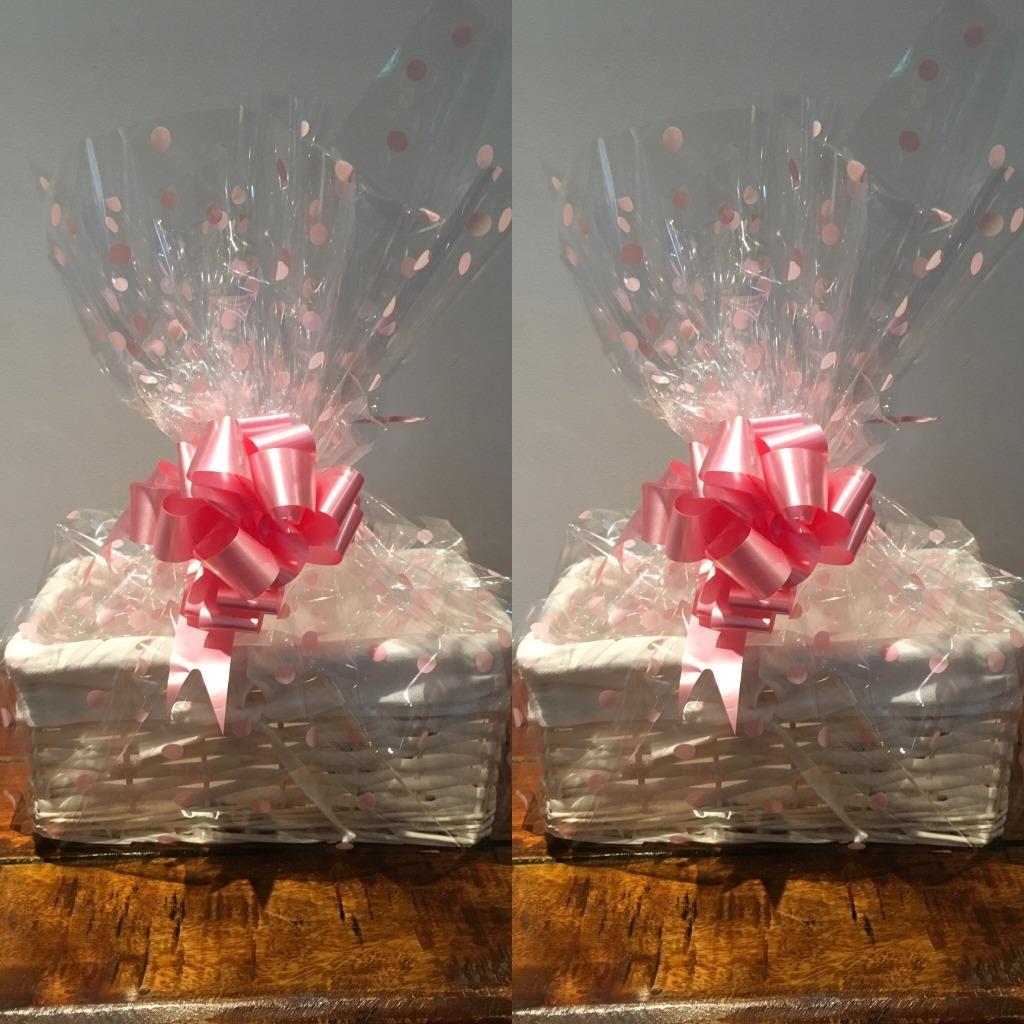 Set 2 small make your own hamper kit white rect /oval basket cellophane bow  gift | eBay, image size:1024x1024