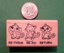 RE-THINK, RE-DO, RETURN - MONKEYS  Wood Mounted Teacher's Rubber Stamp