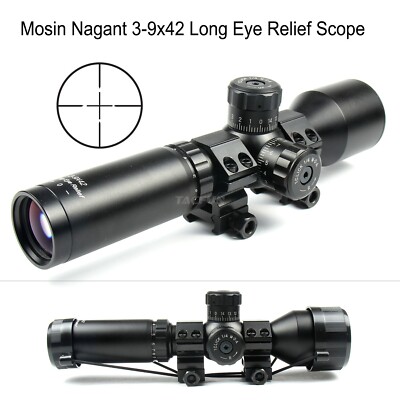 TACFUN Mosin Nagant 3-9x42 Long Eye Relief Scope /w Ring Mount