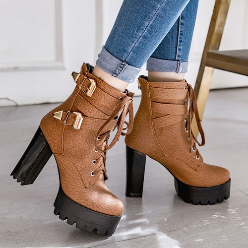 Stivaletti Donna Combat Militare Tacco Super Tacco Alto Scarpe Invernali |  eBay