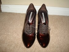 Via Spiga Genuine Leather Patent Burgundo Brown Women lace u Point Heels 6 Italy