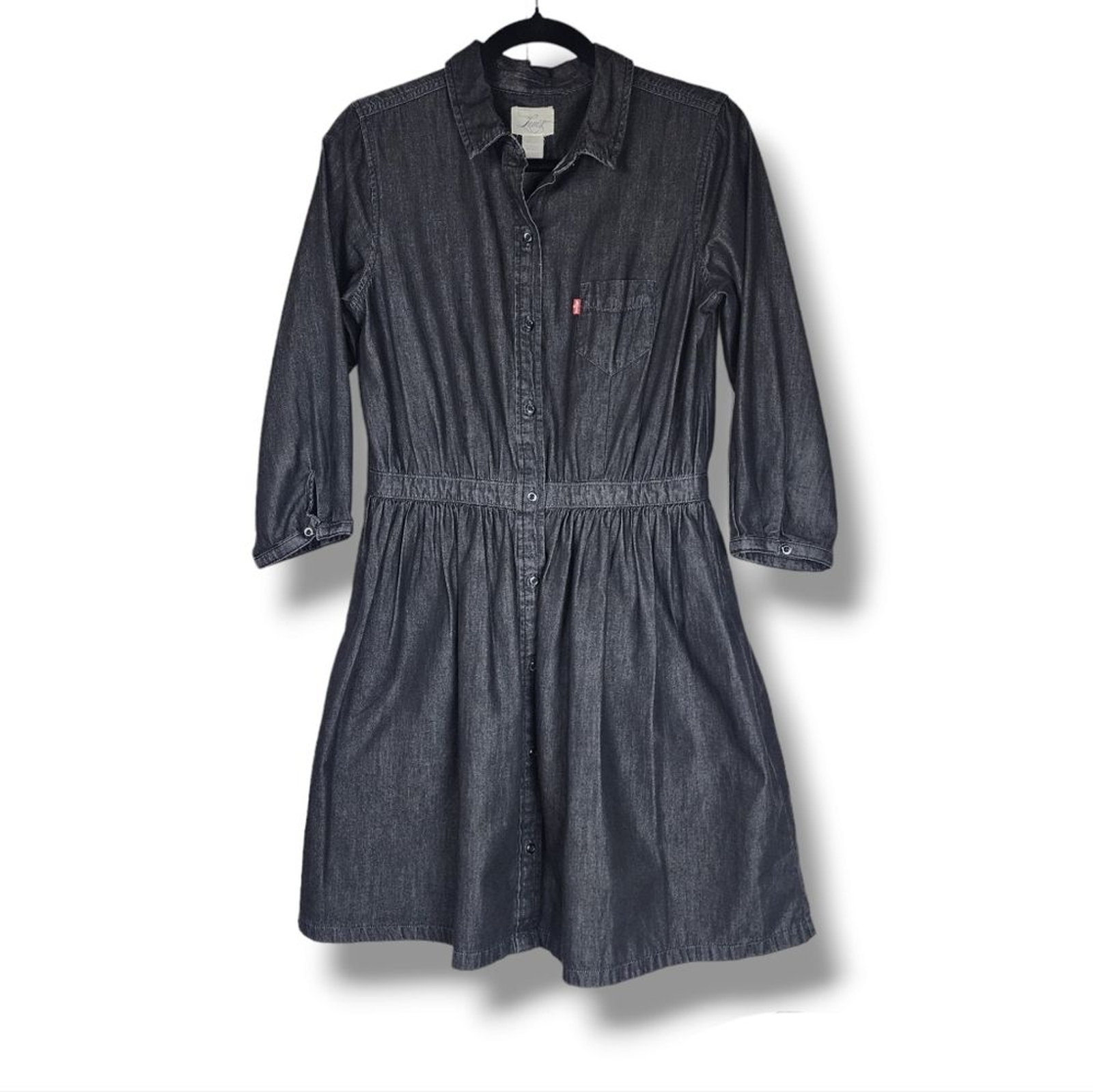 Levis Black Charcoal Cotton Denim Jean  Dress Button Front with Pockets Size M
