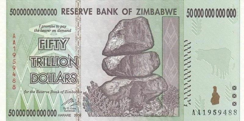 Unc Zimbabwe 50 TRILLION DOLLARS BANKNOTE AA P-90 New 2008 *7247
