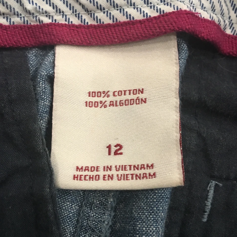 Merona Mujer 12 Pantalones Cortos Azul Cambray Chino 100% Algodón Preppy Informal Exterior Foto 3 de 4