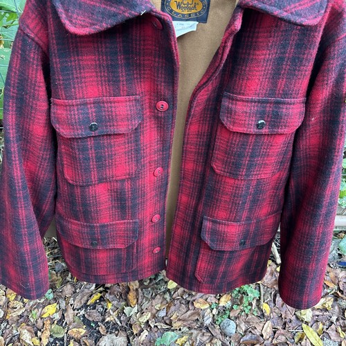 Vtg Woolrich Jacket Mens 44 Red Black Mackinaw Buffalo Plaid Wool Chore Classic - Picture 8 of 24