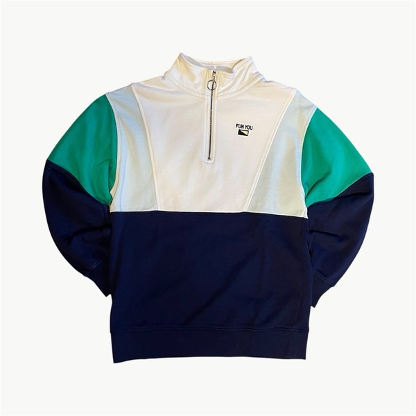 Quarter-zip Sweatshirt Fun You Youth White/Deep Navy Blue Size 14, Size S