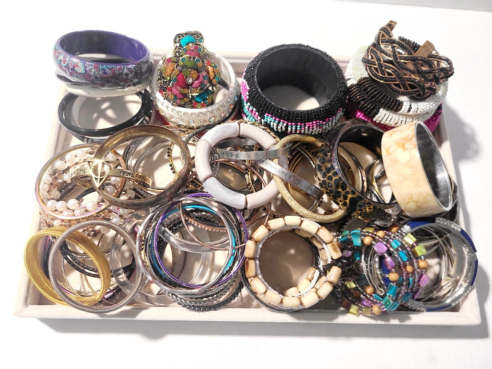 Vintage Modern Bangle Bracelets, Lot Of 65+ Mixed Materials & Sizes