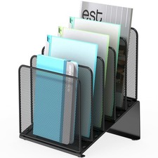 Inclined 5-Section Desk File Organizer, Vertical File Folder Holder File Sort...