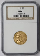 1915 Indian Head Half Eagle Gold $5 MS 61 NGC
