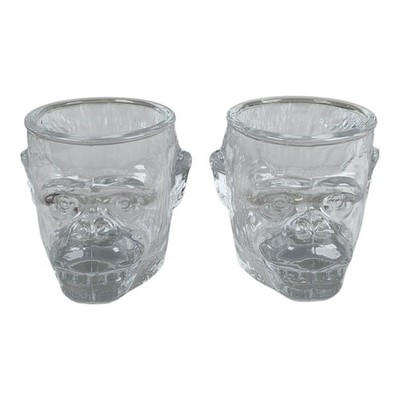 3D Monkey Head Gorilla Face Small Stemless Heavy 50ml. Shot Glasses Set 2