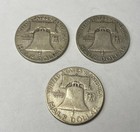 1952 - P D & S Franklin Half Dollars - Lot of 3- 90% Silver Coins — photo 2