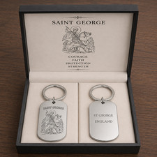 SILVER ST SAINT GEORGE GEORGE'S KEYRING 2 SIDES CHAIN FOOTBALL SOCCER WORLD CUP