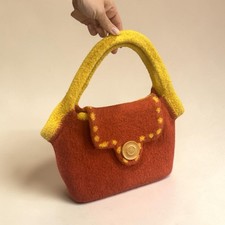 Felted Wool Purse Handmade 13  Medium Yellow Bag Tote Boho Hippie Fall Autumn