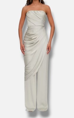 Andrea Iyamah Women's Arctic Blue Envo Draped Satin Jumpsuit Dress Size XS