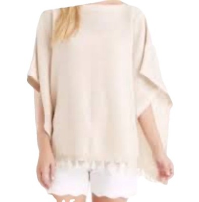 J. McLaughlin Asha Poncho Sweater OS Tassel Hem Luxe Classic Minimalist Layering