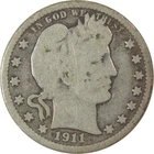1911 D Barber Quarter G Good Silver 25c Coin SKU:I21839