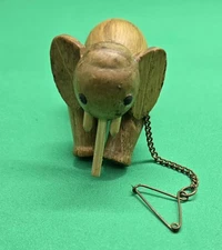 Vintage 1959 Zoo Line Miniature 2" Wooden Elephant Jointed Figurine Japan