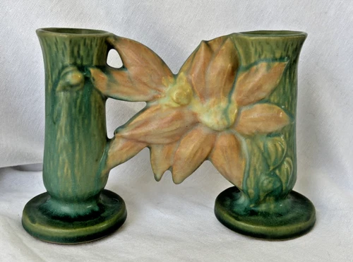 Roseville Clematis Double Bud Vase Pottery, Beautiful Vintage Piece!
