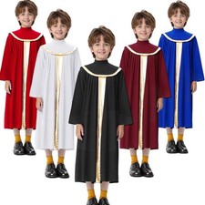 US Kids Boys Girls Choir Robes Mock Neck Church Baptism Praise Dance Dress Gown