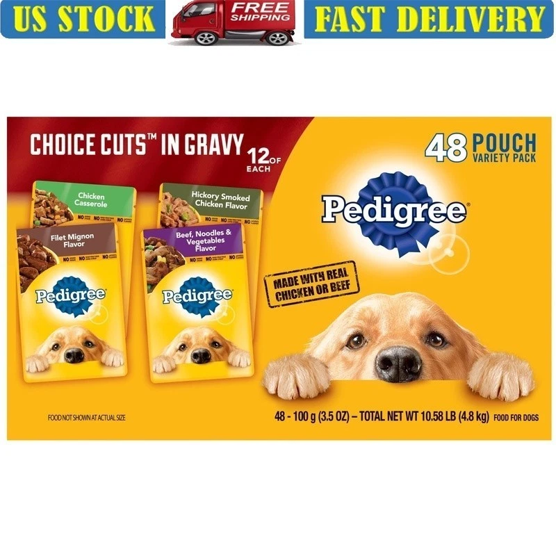 Wet Dog Food Variety Pack Choice Cuts in Gravy 48 Count Complete Balanced Meals