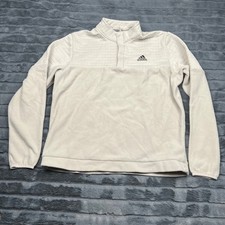Adidas Womens Cream White Quilted Mixed Media Fleece Quarter Snap Pullover M
