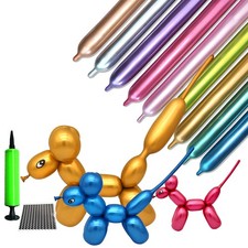 100pcs 260 Long Balloons Kit with Pump, Shiny Metallic Latex Twisting Balloon...