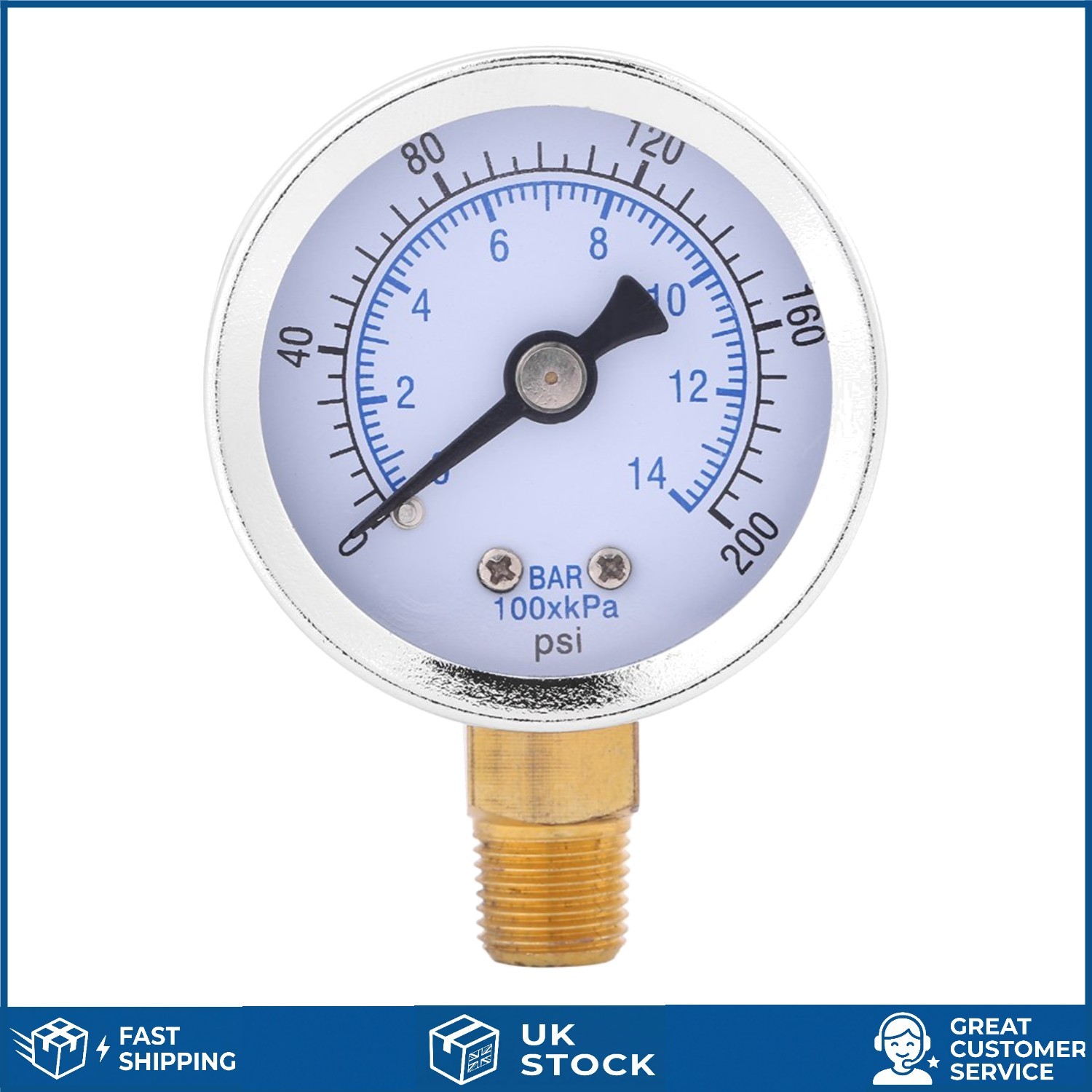 Precise Hydraulic Water Pressure Gauge 0-200psi 42mm Dial 1/8 NPT 1 Pack