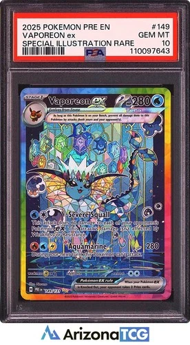 Pokemon 2025 Vaporeon ex 149/131 SIR Prismatic Evolutions GEM MINT PSA 10