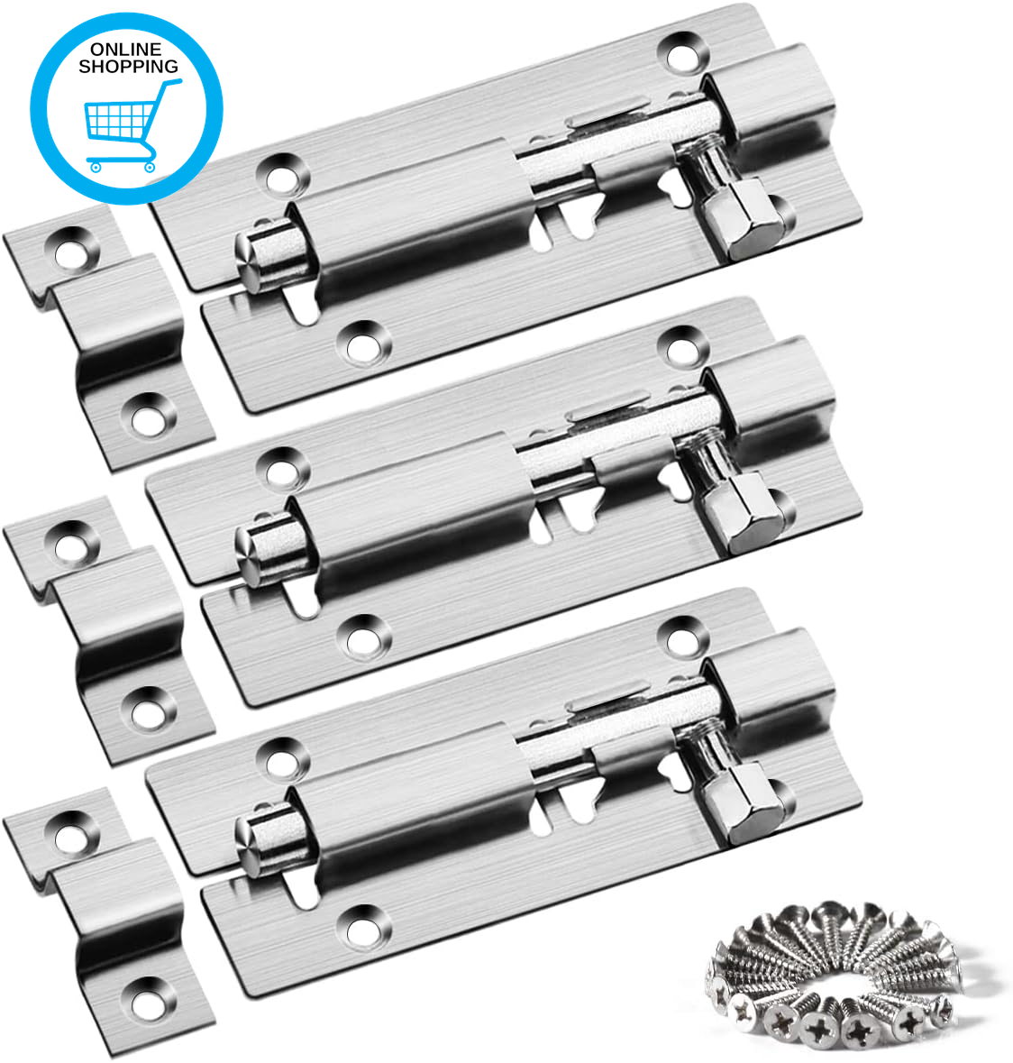 Stainless Steel Heavy Duty 3'' Gate Bolt Locks - 3Pcs Slide Latch Barrel Bolt fo