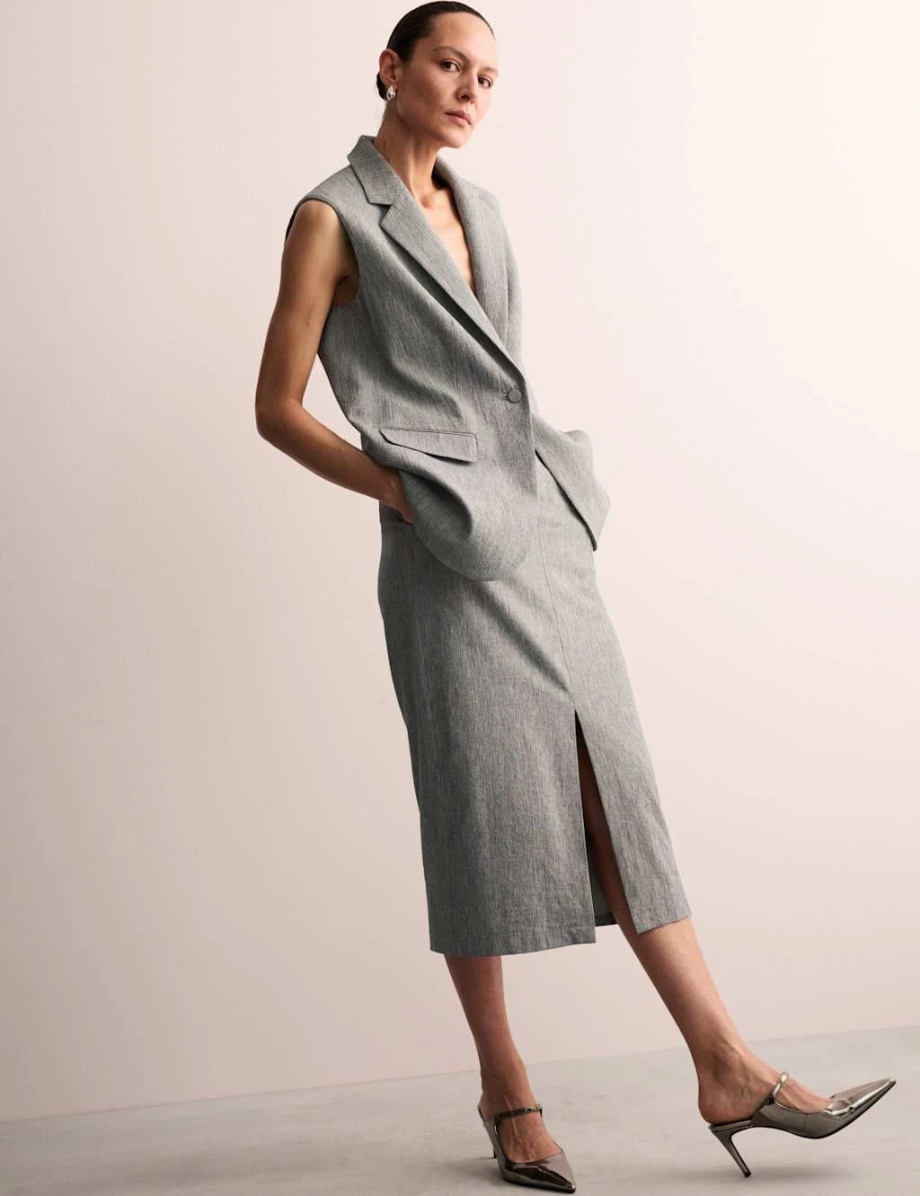 M&S - Jaeger Womens Cotton Midi Split Skirt in Grey
Opens in a new window or tab