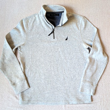 Nautica 1/4 Zip Pullover Sweater Mens Size L Large Gray Sweatshirt Logo Long Slv