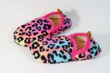 Girls Pink Leopard SLIPPERS Soft Fur Comfort Non-Slip Kids Size 3.5-4 3Year NEW