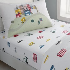 Image of Bianca Transport Print 100% Cotton Fitted Sheet Kids Bedding Bedroom Linen UK