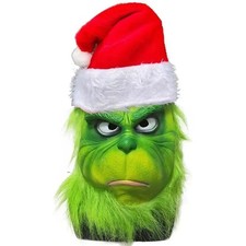 The Grinch Mask Full Head Latex Xmas Christmas Cosplay Costume with hat