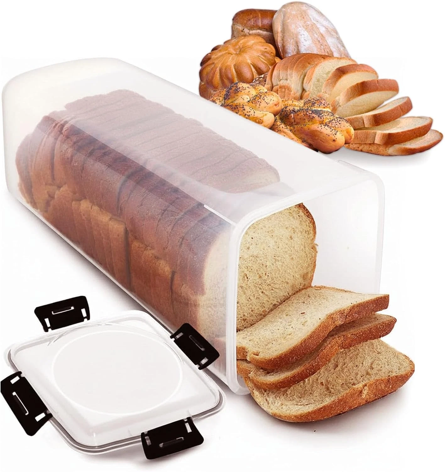 Clear Airtight Bread Storage Container with 4-Latch Lid, Tall Plastic Bread Box