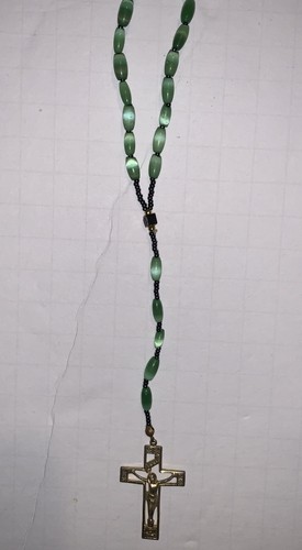 Vintage Rosary with Antique Cat's Eye Beads and Crucifix Cross - Picture 6 of 12