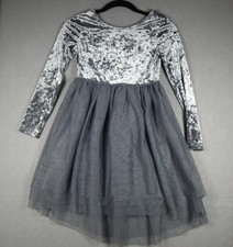 Cat  Jack Dress Girls 7/8 Gray Velvet Tulle Skirt Long Sleeve Party Holiday
