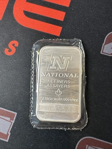 Vintage 1 Troy Oz .999 Fine Silver Bar National Refiners Sealed Ounce Rare (B)
