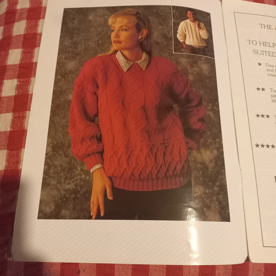 😇 Patons 1019 Knitting Pattern Book Mens Ladies Cables Arans 8ply Jumpers - image 2 of 4
