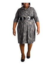 SIGNATURE Womens Gray 3/4 Sleeve Knee Length Sheath Dress Plus 2X