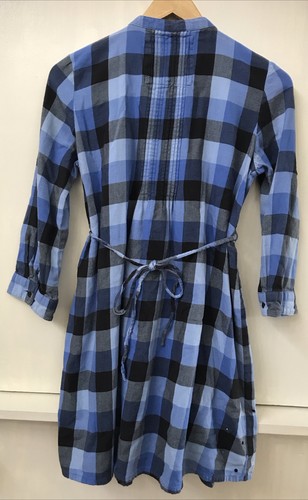 Victoria's Secret Pink Blue Plaid Flannel Shirt Dress Tie Back Womens Size Small - Picture 4 of 4